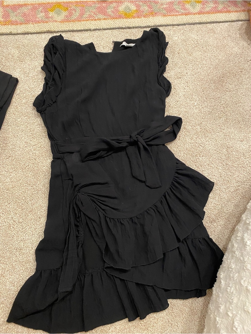 FAVLUX Black Ruffle Wrap Mini Dress with Tie